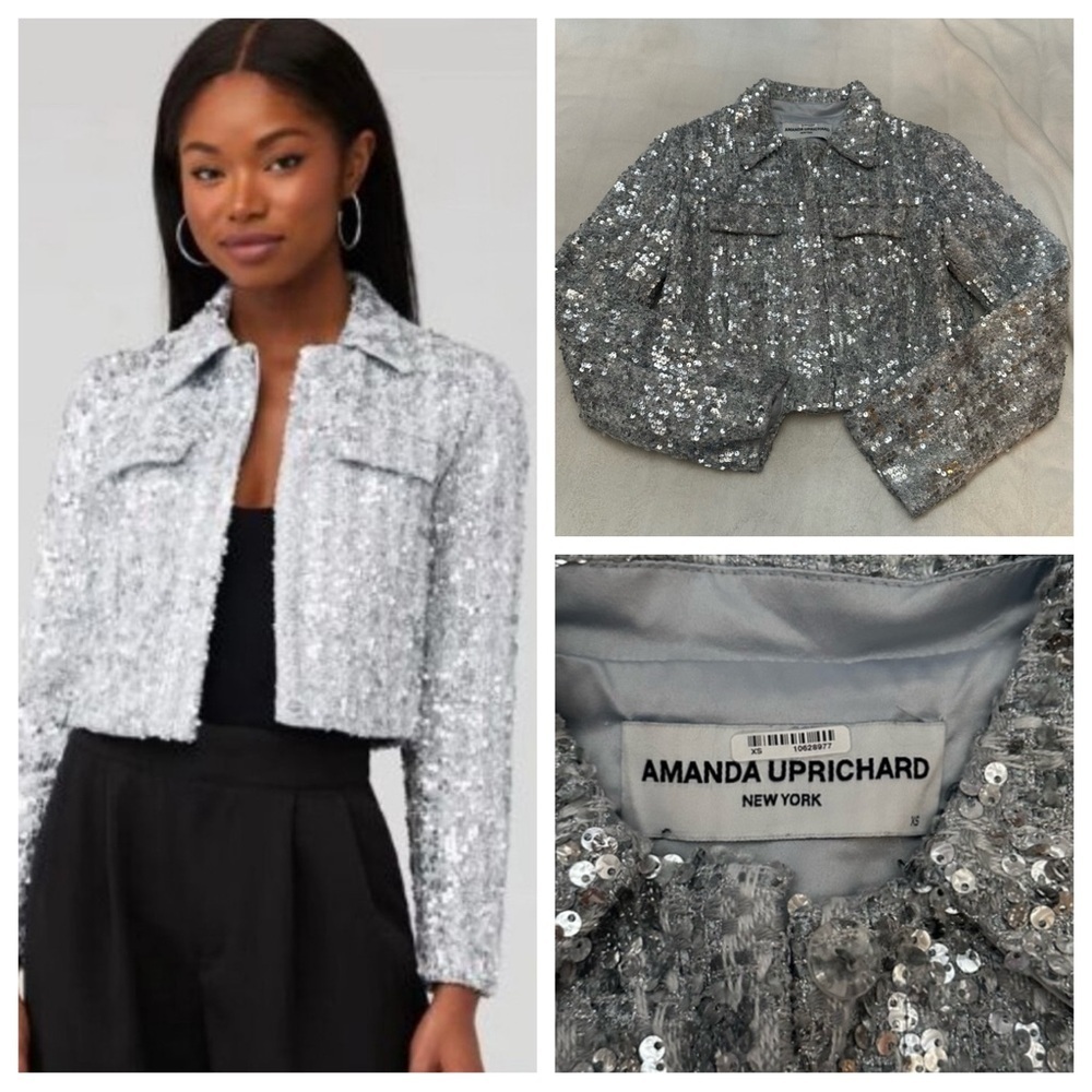 Amanda Uprichard Silver Robbie sequin bling Blazer Jacket Size XS 51574